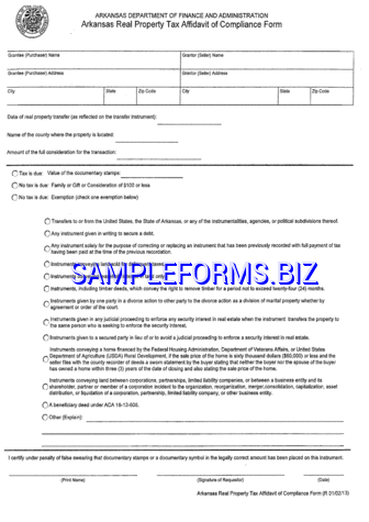 Arkansas Real Property Tax Affidavit of Compliance Form pdf free